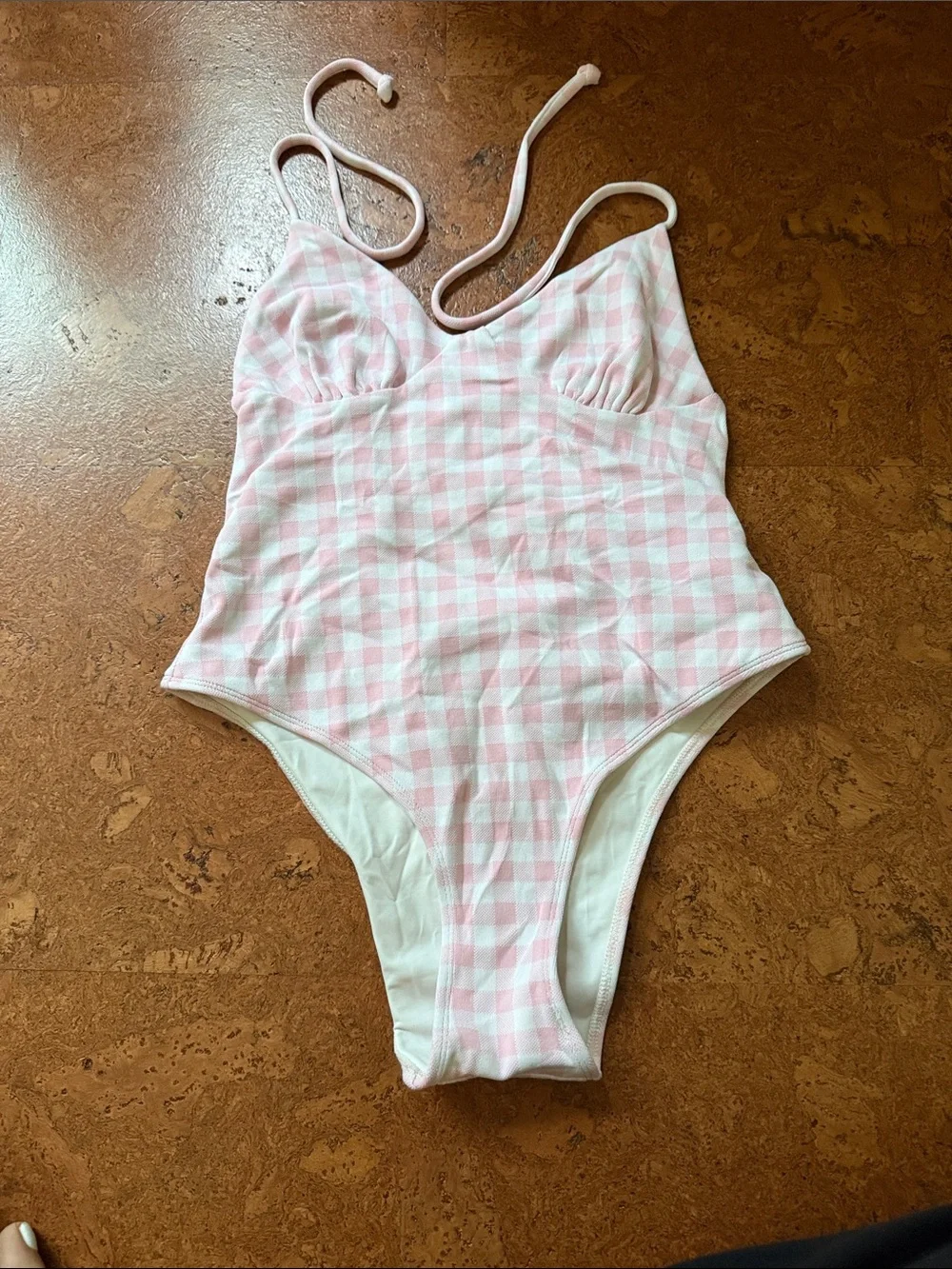 Frankie's Bikinis Pink and White Gingham One-Piece Swimsuit - Medium